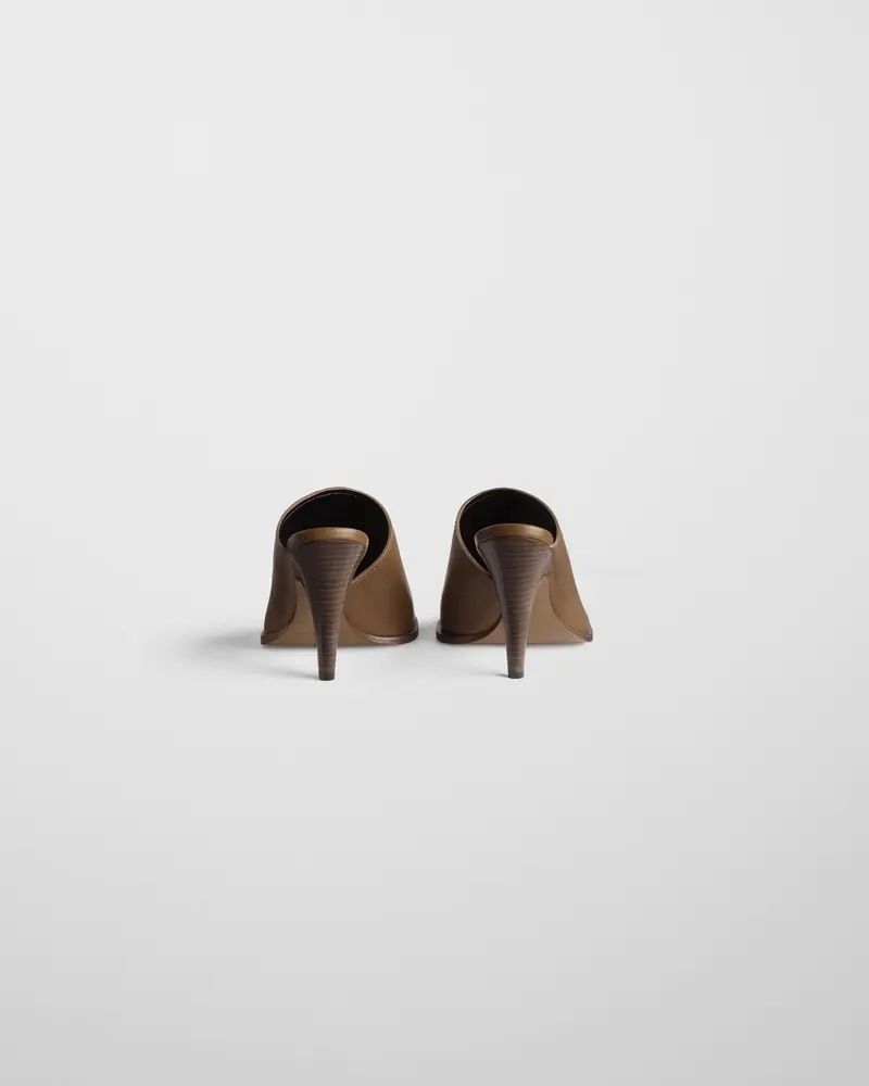 Caramel Leather Bolo Mule With Angular Toe And Silver Stud Detailing