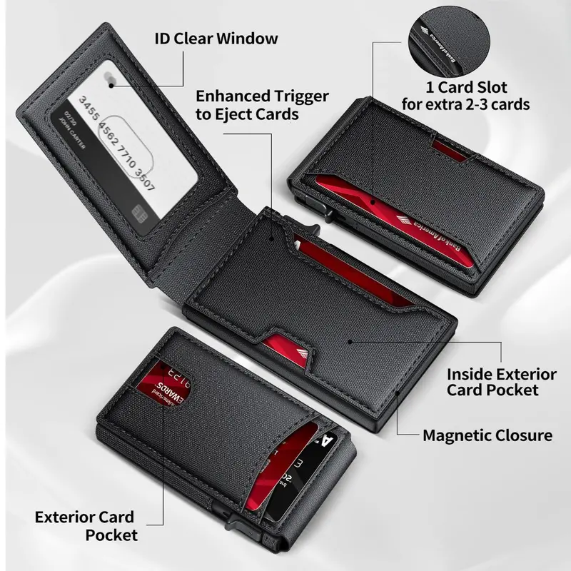 Carbon Fiber RFID-Blocking Tactical Wallet – Slim Denim-Style Design with Quick-Access Card Slots & Advanced Identity Protection