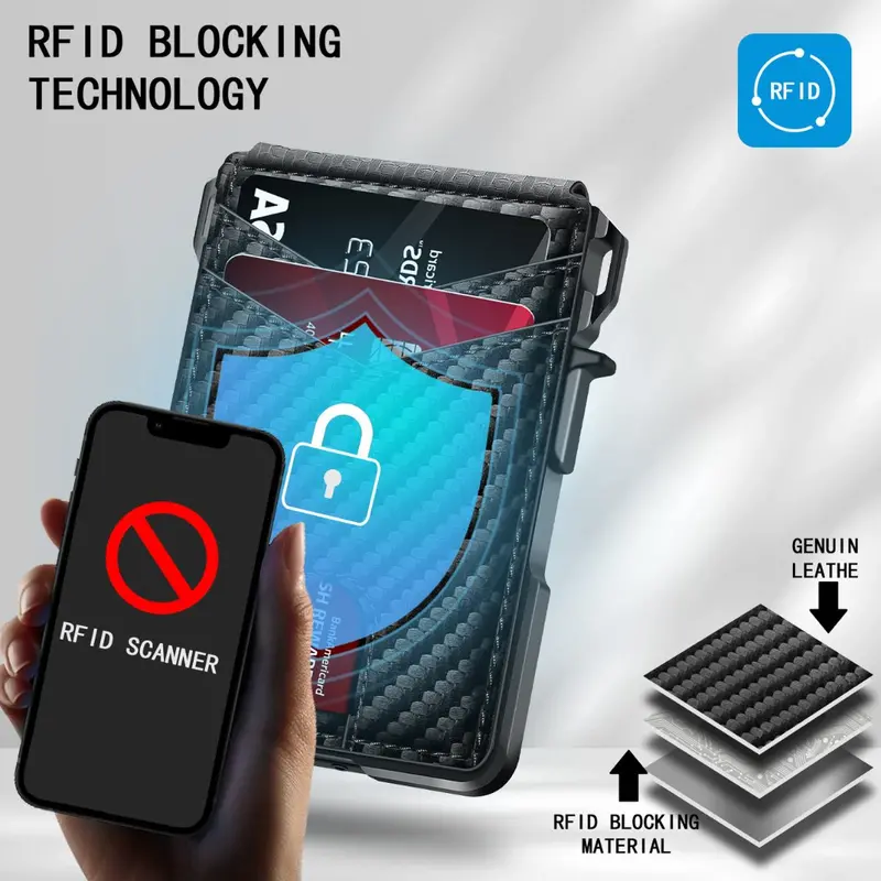 Carbon Fiber RFID-Blocking Tactical Wallet – Slim Denim-Style Design with Quick-Access Card Slots & Advanced Identity Protection