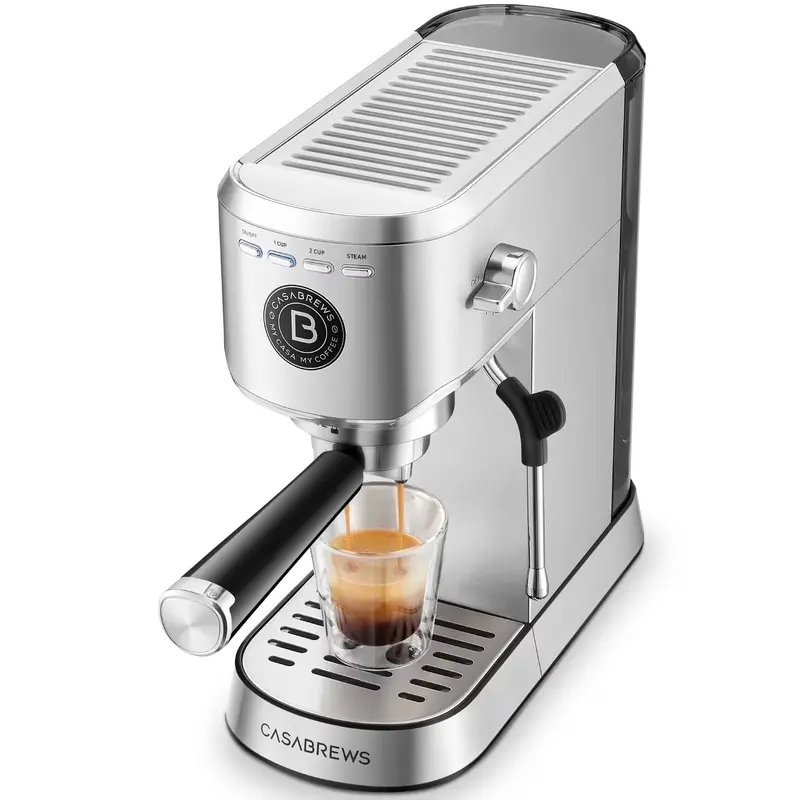 CASABREWS 5418 Espresso Maker – 20-Bar Pressure Pump, 34oz Water Reservoir, Steam Wand Frother, Sleek Silver Design