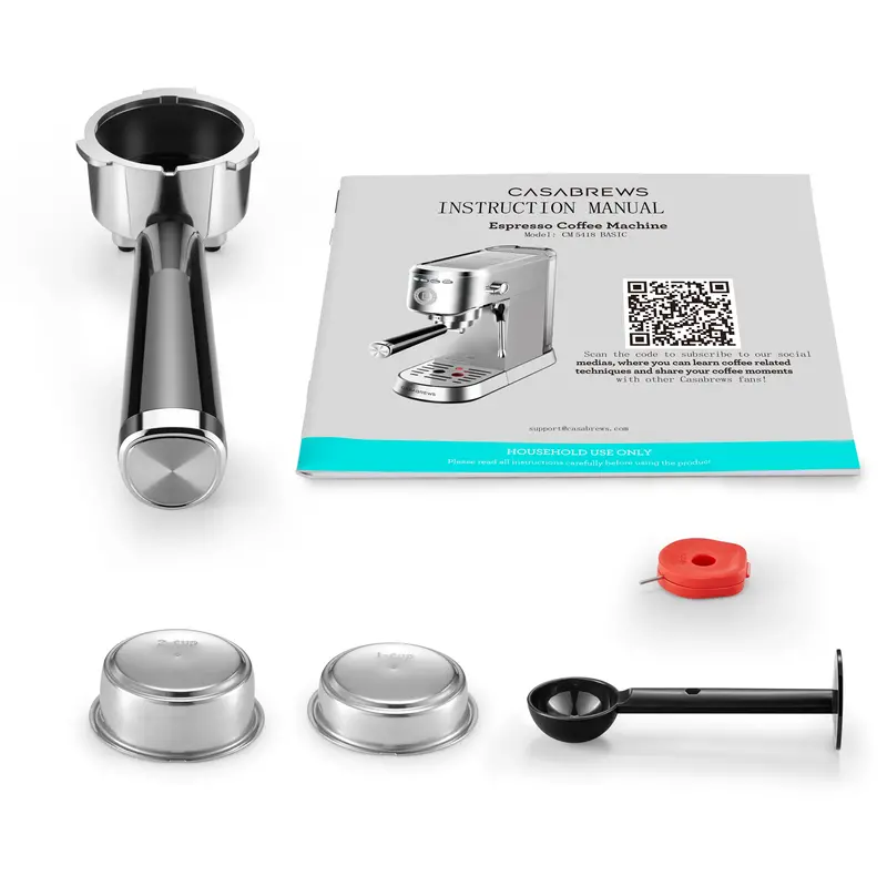 CASABREWS 5418 Espresso Maker – 20-Bar Pressure Pump, 34oz Water Reservoir, Steam Wand Frother, Sleek Silver Design
