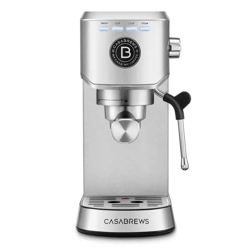 CASABREWS 5418 Espresso Maker – 20-Bar Pressure Pump, 34oz Water Reservoir, Steam Wand Frother, Sleek Silver Design