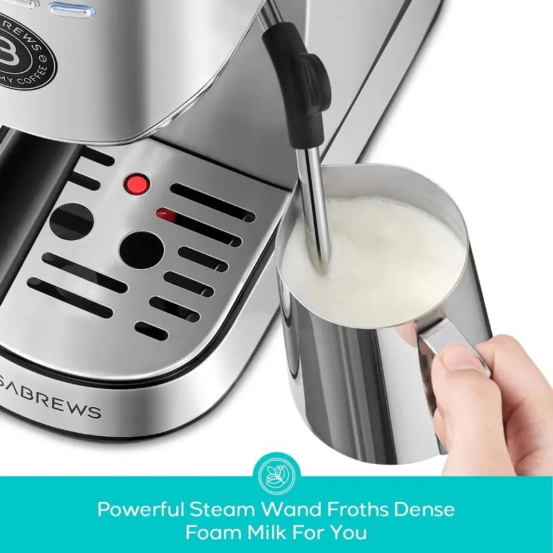 CASABREWS 5418 Espresso Maker – 20-Bar Pressure Pump, 34oz Water Reservoir, Steam Wand Frother, Sleek Silver Design