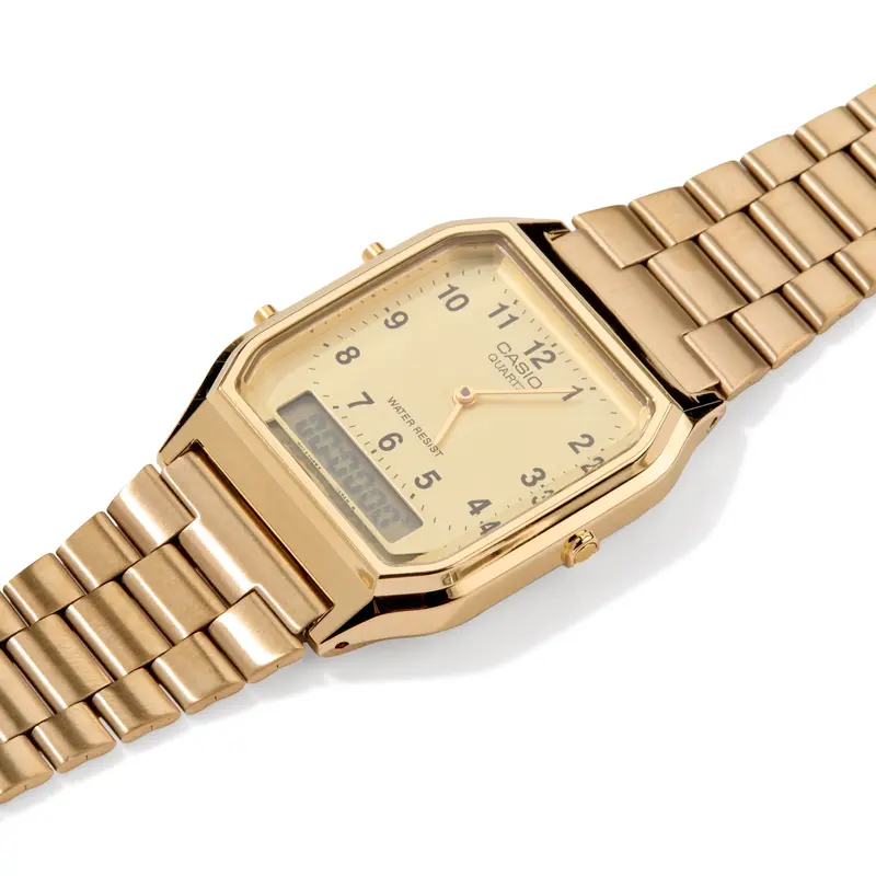 Casio AQ230 Gold-Tone Analog-Digital Watch with Dual-Time Display