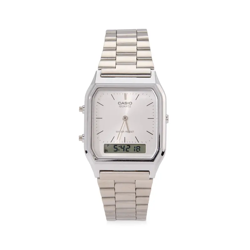 Casio AQ230 Silver Analog-Digital Watch – Sleek Dual-Display Timepiece