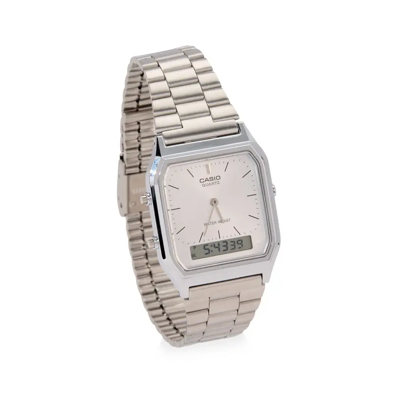 Casio AQ230 Silver Analog-Digital Watch – Sleek Dual-Display Timepiece