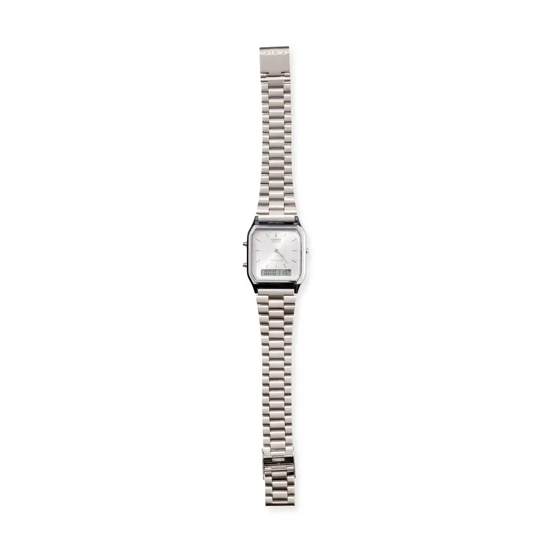 Casio AQ230 Silver Analog-Digital Watch – Sleek Dual-Display Timepiece
