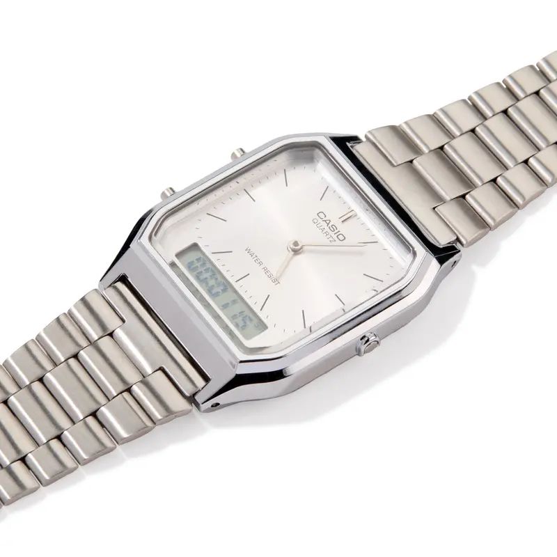 Casio AQ230 Silver Analog-Digital Watch – Sleek Dual-Display Timepiece