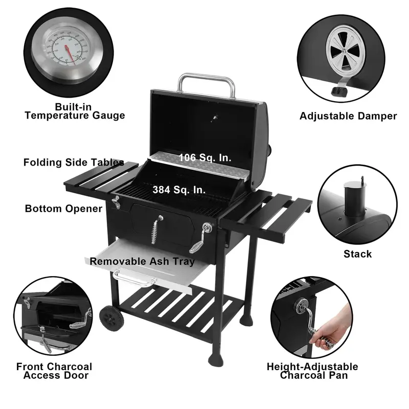 CD1824E 24-Inch Charcoal Grill with Adjustable Air Vents and Removable Ash Pan