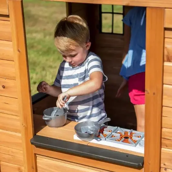 Cedar Backyard Playhouse with Integrated Kitchen – Indoor/Outdoor Kids' Play Center