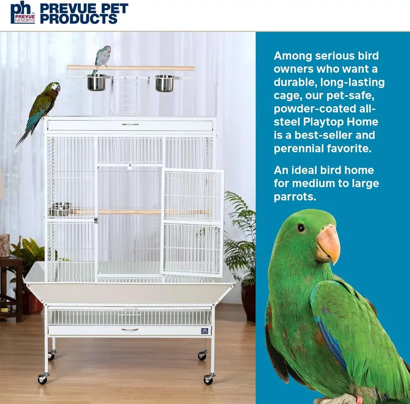 Chalk-White Wrought Iron Bird Cage – 36" x 24" x 66", Model 3154C