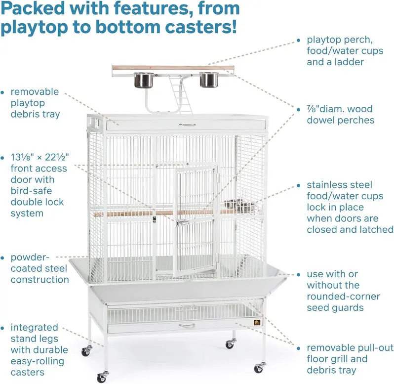 Chalk-White Wrought Iron Bird Cage – 36" x 24" x 66", Model 3154C
