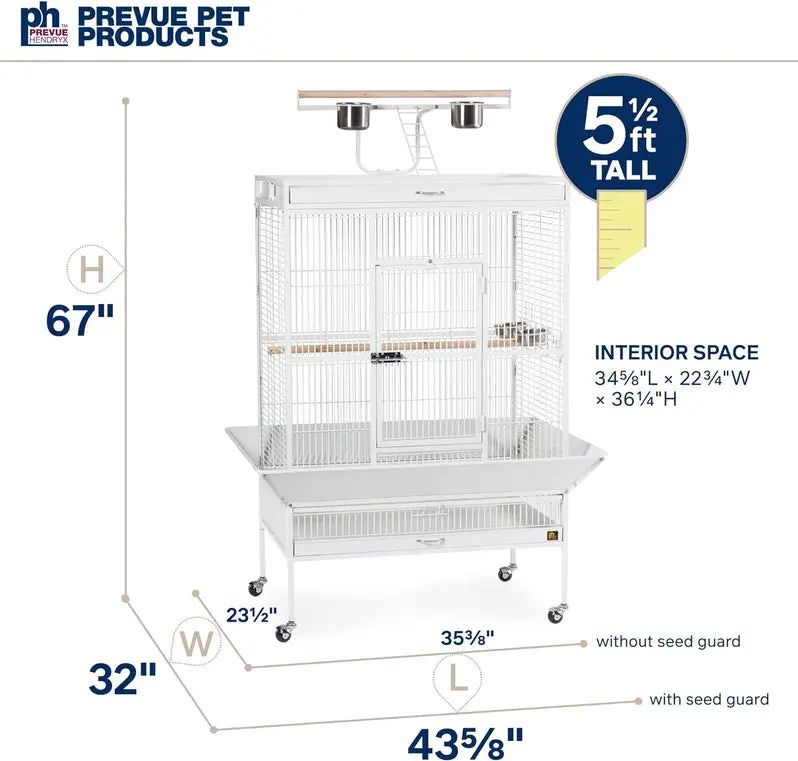Chalk-White Wrought Iron Bird Cage – 36" x 24" x 66", Model 3154C