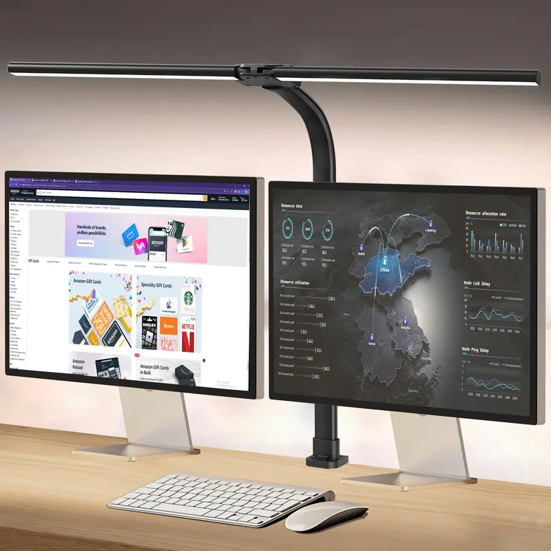 Clamp-Mount Dual-Light LED Desk Lamp – 24W Output, Adjustable CCT and Brightness, Articulating Gooseneck for Workspaces