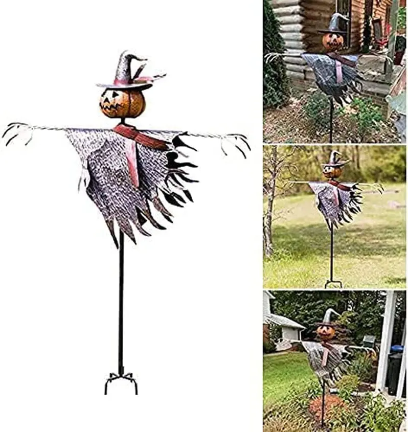 Classic Halloween Yard Decoration Set – Scarecrow & Jack-O'-Lantern Pair for Front Porch or Garden