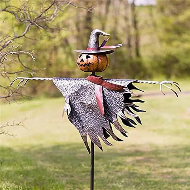 Classic Halloween Yard Decoration Set – Scarecrow & Jack-O'-Lantern Pair for Front Porch or Garden