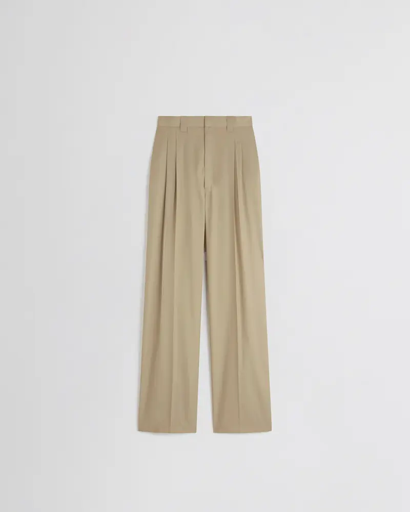 Classic Pleated Chino Trousers In Trench-Colored Poly Twill