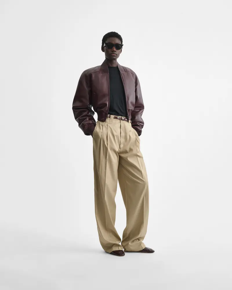 Classic Pleated Chino Trousers In Trench-Colored Poly Twill