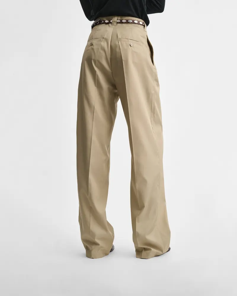 Classic Pleated Chino Trousers In Trench-Colored Poly Twill