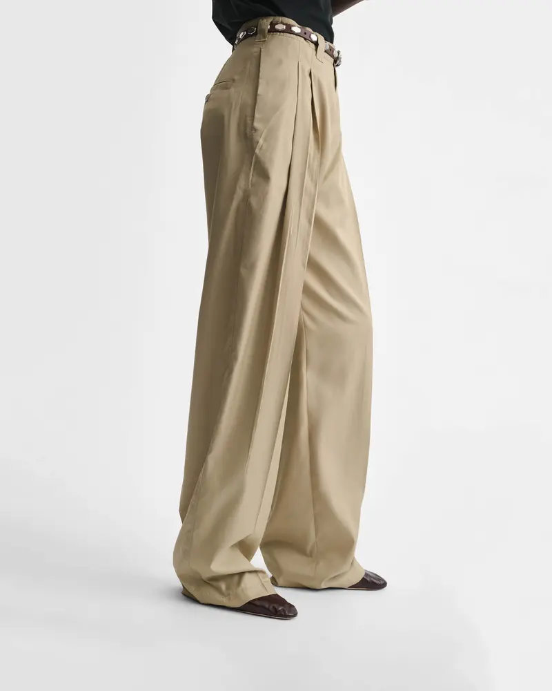 Classic Pleated Chino Trousers In Trench-Colored Poly Twill