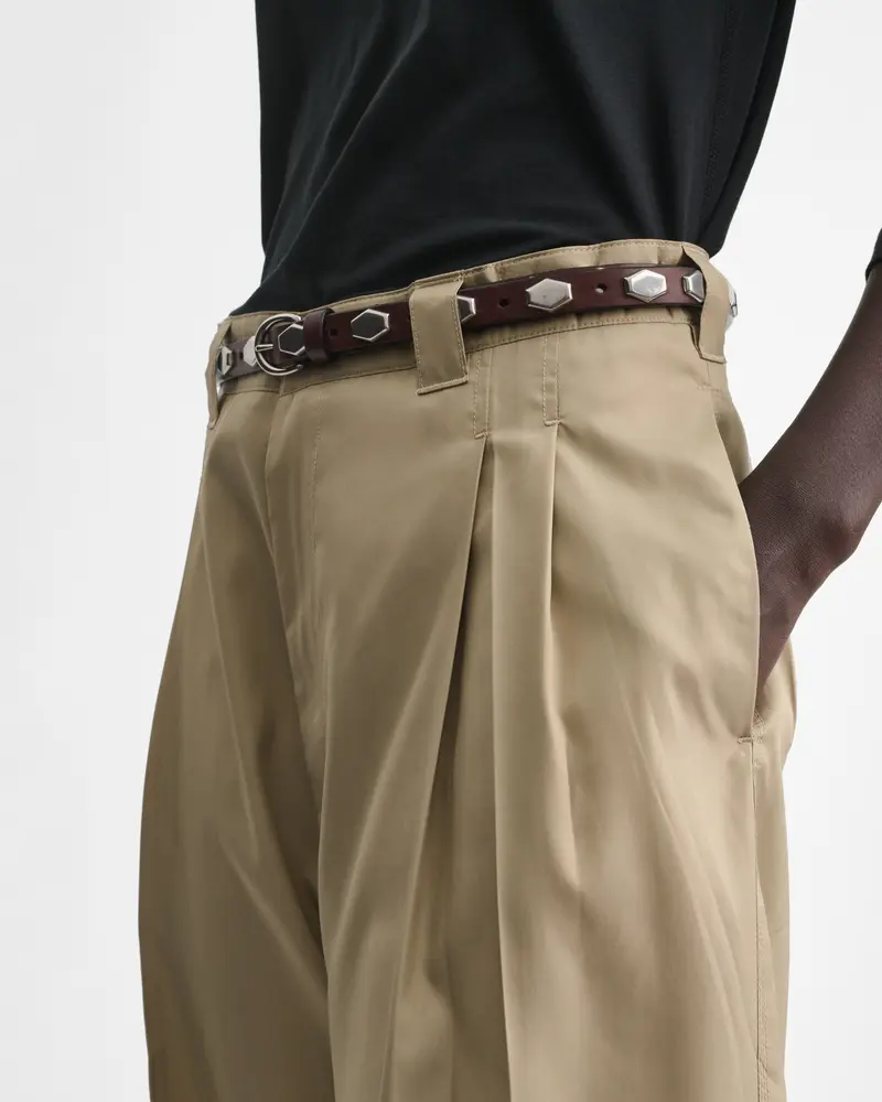 Classic Pleated Chino Trousers In Trench-Colored Poly Twill