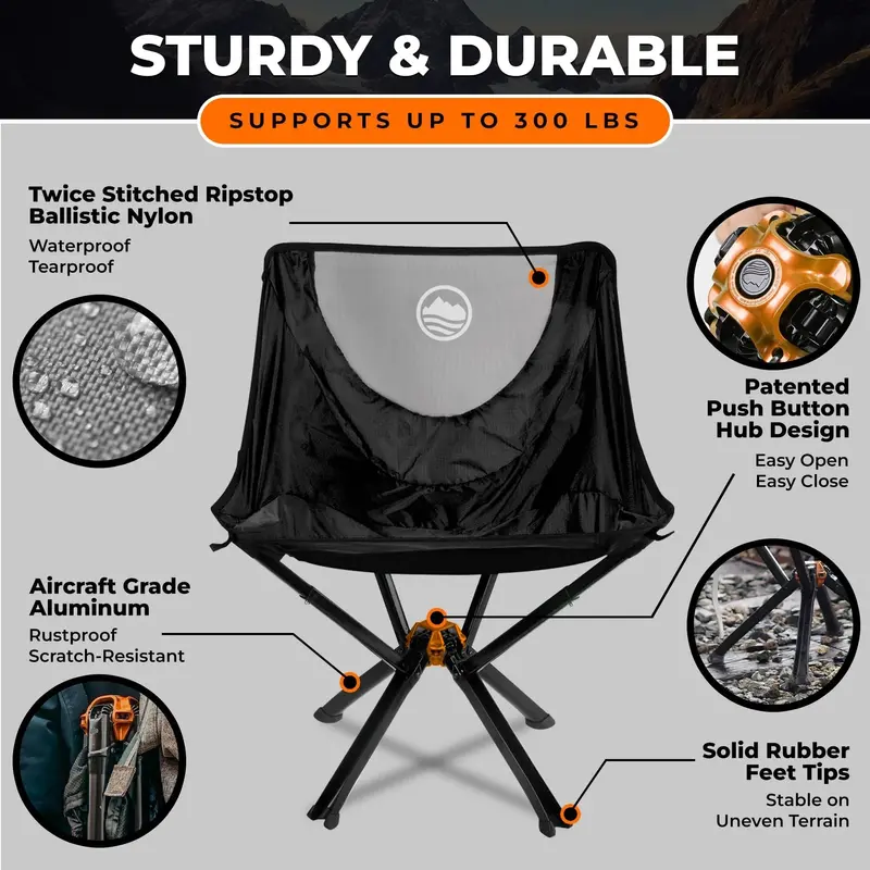 CLIQ Ultra-Light Folding Camping Chair – Durable Portable Seat with 300 lb Capacity