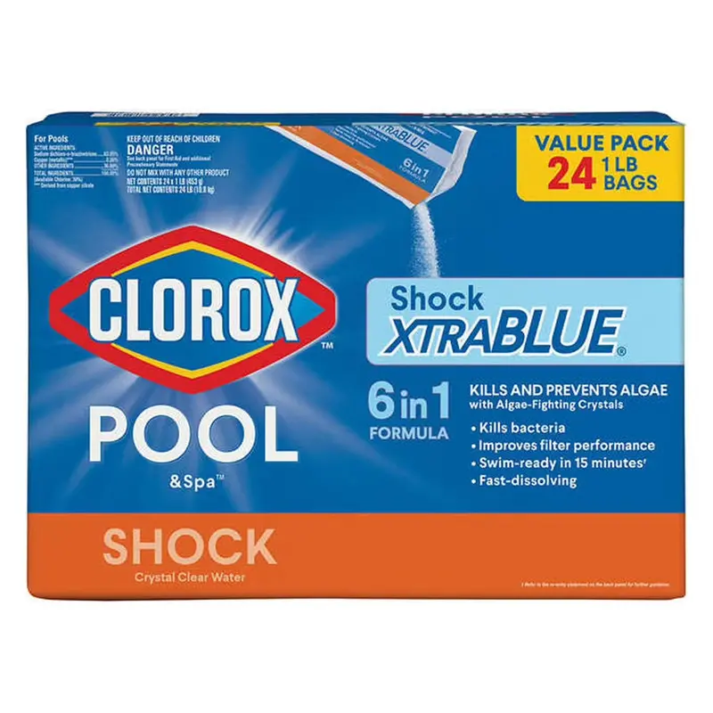 Clorox Pool & Spa XtraBlue Shock Treatment – Granular Chlorine Pack (24 Count) for Rapid Water Clarification