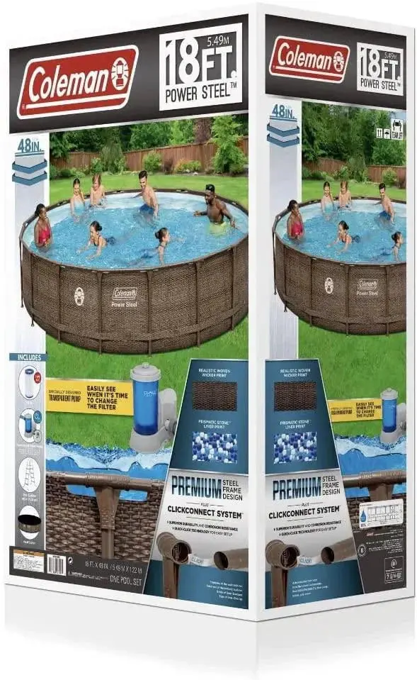 Coleman Power Steel Above-Ground Pool – 18 ft x 48 in Round Kit with Rapid Assembly
