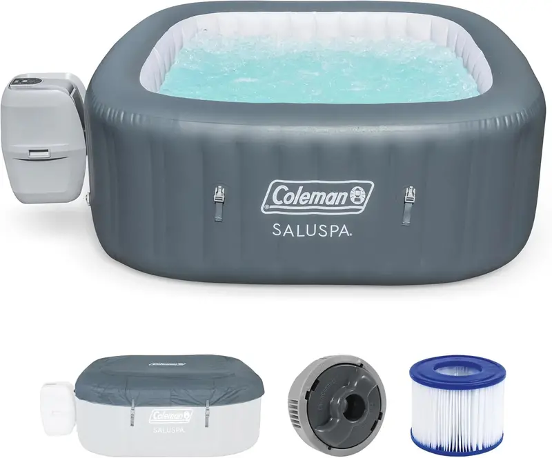 Coleman Square Portable Inflatable Hot Tub — 4–6 Person Spa Featuring 114 Air Jets & Thermal Insulated Cover