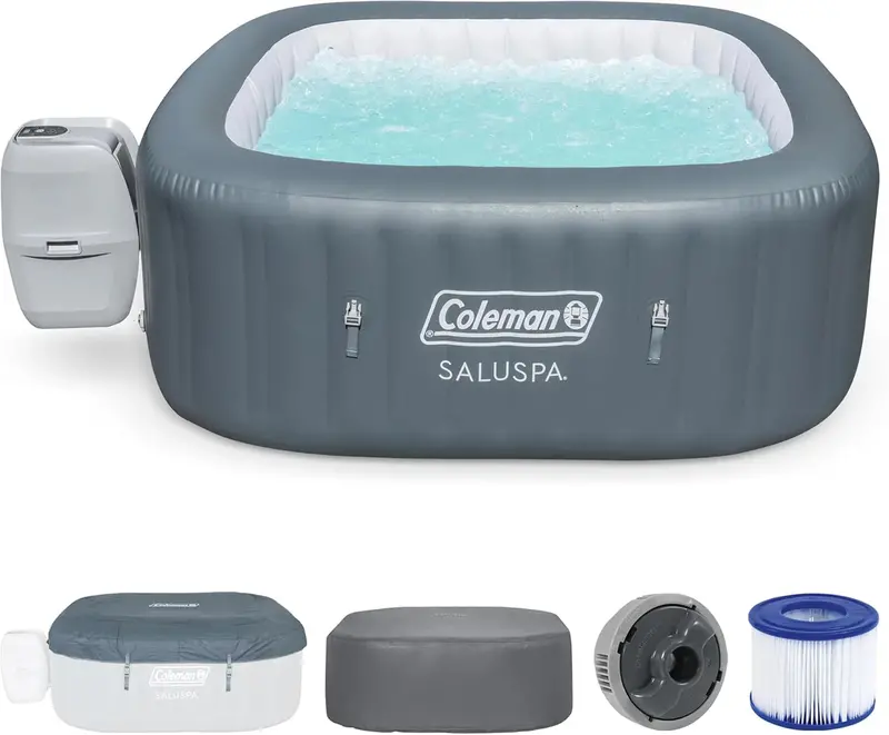 Coleman Square Portable Inflatable Hot Tub — 4–6 Person Spa Featuring 114 Air Jets & Thermal Insulated Cover
