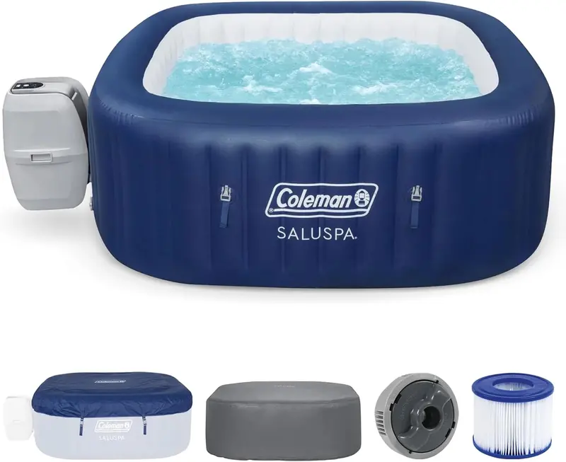 Coleman Square Portable Inflatable Hot Tub — 4–6 Person Spa Featuring 114 Air Jets & Thermal Insulated Cover