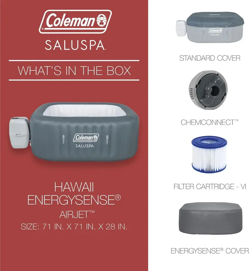 Coleman Square Portable Inflatable Hot Tub — 4–6 Person Spa Featuring 114 Air Jets & Thermal Insulated Cover