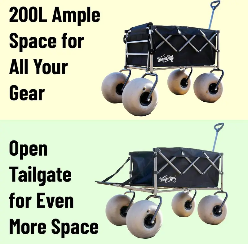 Collapsible All-Terrain Beach Wagon — 13-Inch Balloon Tires, 185-Liter Load Capacity & One-Touch Fold Mechanism