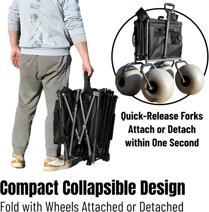 Collapsible All-Terrain Beach Wagon — 13-Inch Balloon Tires, 185-Liter Load Capacity & One-Touch Fold Mechanism