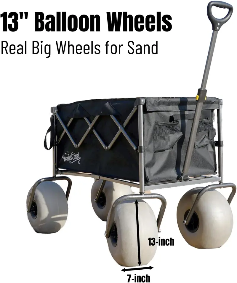 Collapsible All-Terrain Beach Wagon — 13-Inch Balloon Tires, 185-Liter Load Capacity & One-Touch Fold Mechanism