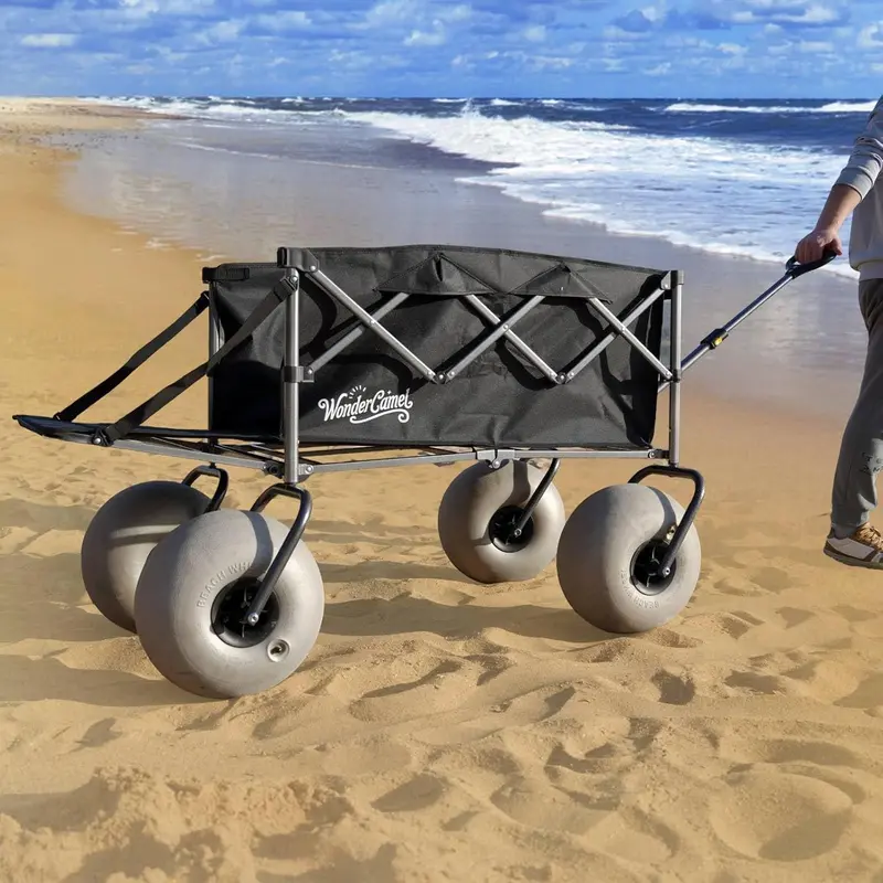 Collapsible All-Terrain Beach Wagon — 13-Inch Balloon Tires, 185-Liter Load Capacity & One-Touch Fold Mechanism