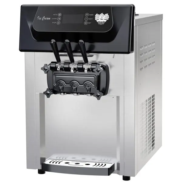 Commercial 2200W Triple-Flavor Soft Serve Machine – Output: 5.3–7.4 Gallons/Hour, LCD Interface & Self-Cleaning Function
