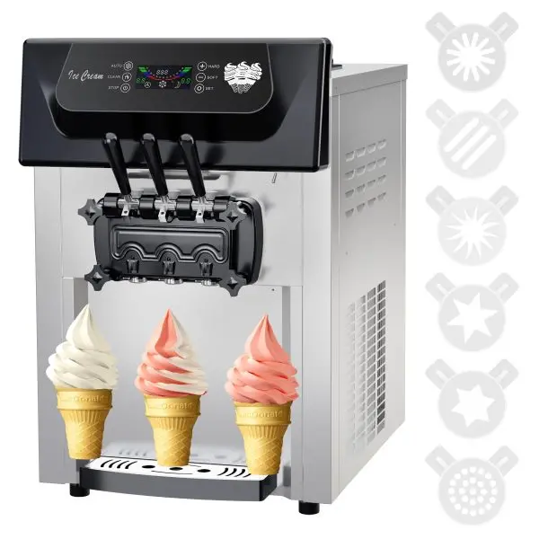 Commercial 2200W Triple-Flavor Soft Serve Machine – Output: 5.3–7.4 Gallons/Hour, LCD Interface & Self-Cleaning Function