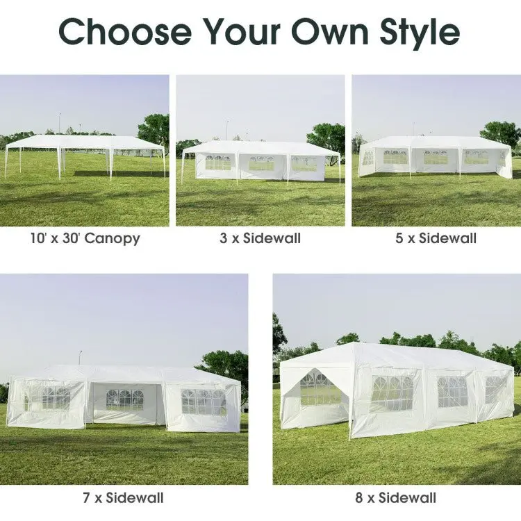 Commercial-Grade 10' x 30' Pop-Up Canopy Tent with 8 Zippered Sidewalls