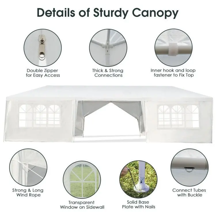 Commercial-Grade 10' x 30' Pop-Up Canopy Tent with 8 Zippered Sidewalls