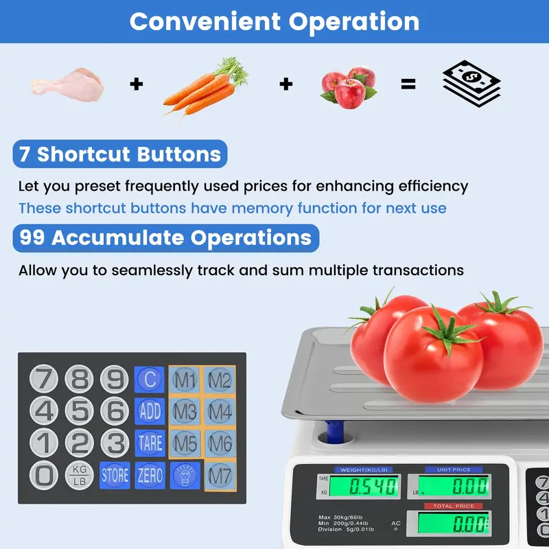 Commercial Price Computing Scale – 66-Pound Capacity with Dual LCD Displays 2
