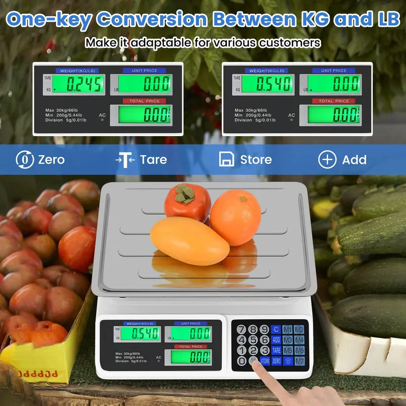 Commercial Price Computing Scale – 66-Pound Capacity with Dual LCD Displays