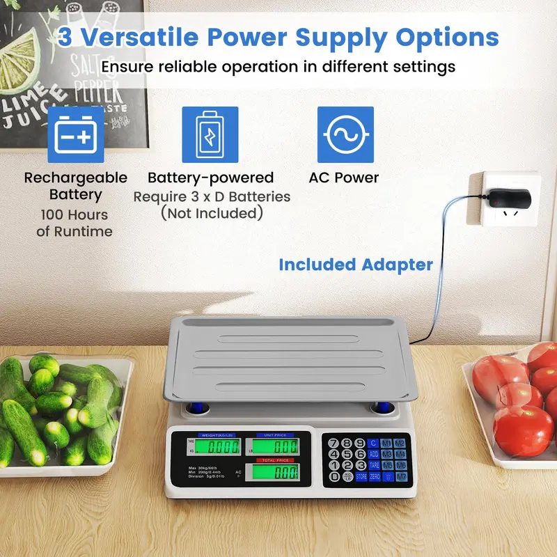 Commercial Price Computing Scale – 66-Pound Capacity with Dual LCD Displays