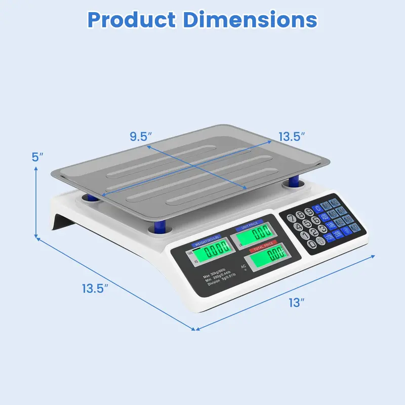 Commercial Price Computing Scale – 66-Pound Capacity with Dual LCD Displays
