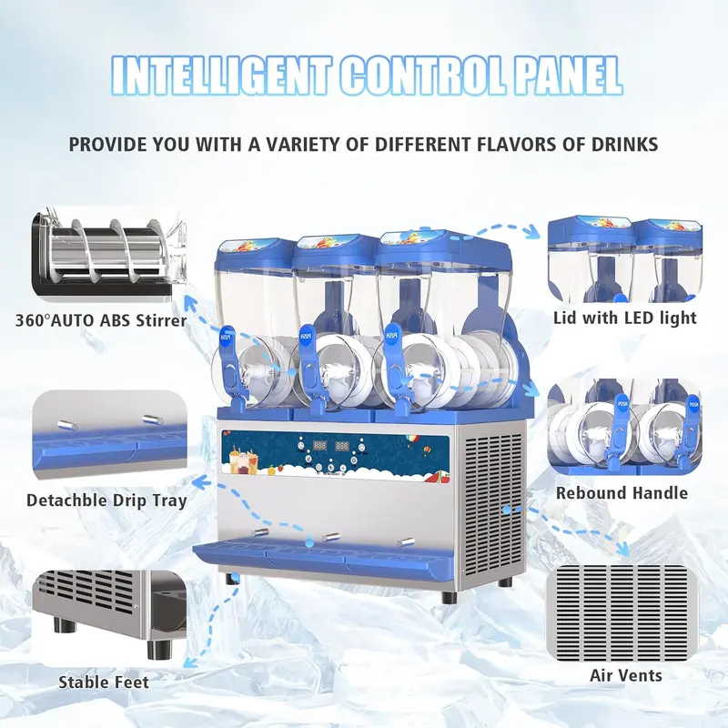Commercial Slush Machine – 1000W Dual-Tank Margarita Maker with 30L Stainless Steel Reservoirs