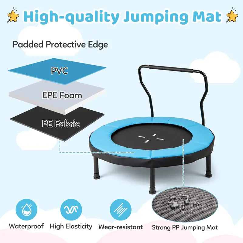Compact 40-Inch Trampoline Kit – Includes Safety Pad & Foam Handlebar for Indoor/Outdoor Use