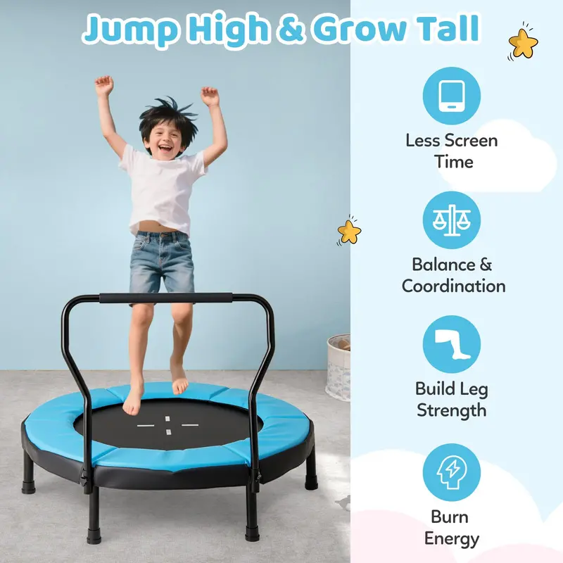 Compact 40-Inch Trampoline Kit – Includes Safety Pad & Foam Handlebar for Indoor/Outdoor Use