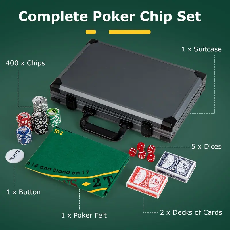 Compact 400-Piece Casino-Style Poker Chip Set — Comes with Playing Cards and Dealer Button 2