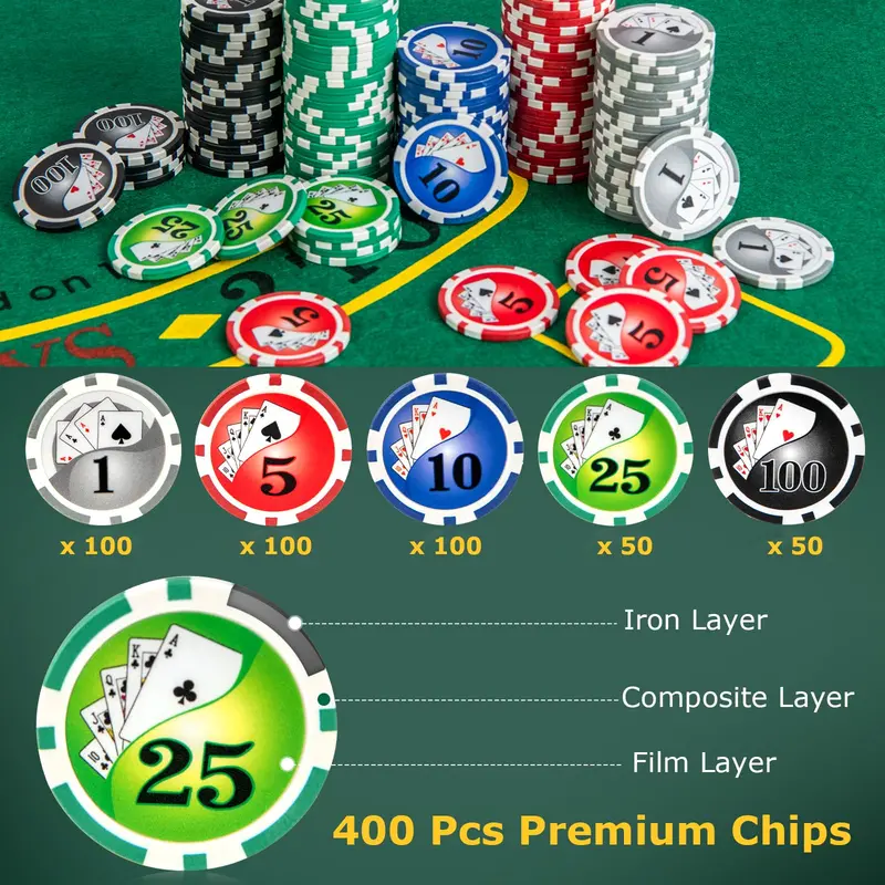 Compact 400-Piece Casino-Style Poker Chip Set — Comes with Playing Cards and Dealer Button