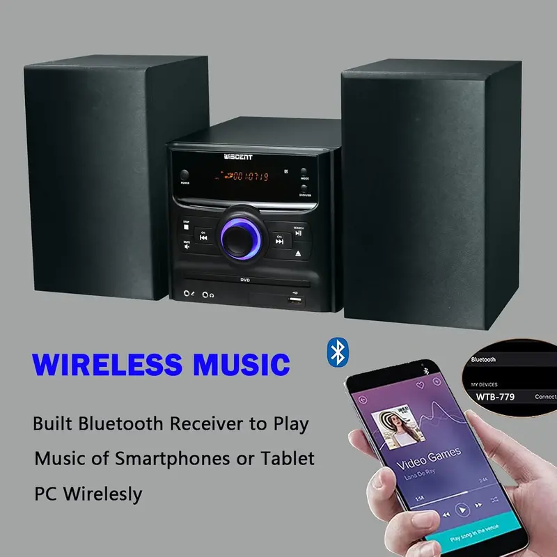 Compact Bluetooth Stereo System – CD Playback, Wireless Streaming, FM Tuner, USB/MP3 Input, 30W RMS Output 2